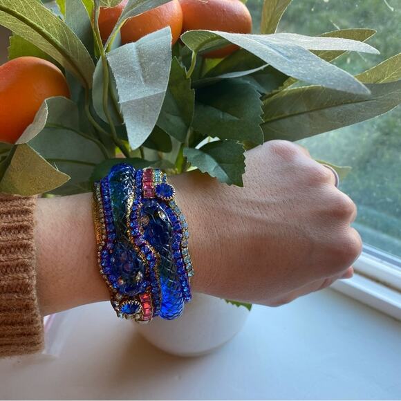 Vintage Pididdly Links Blue Handmade Snake Gem Bracelet - Picture 5 of 10